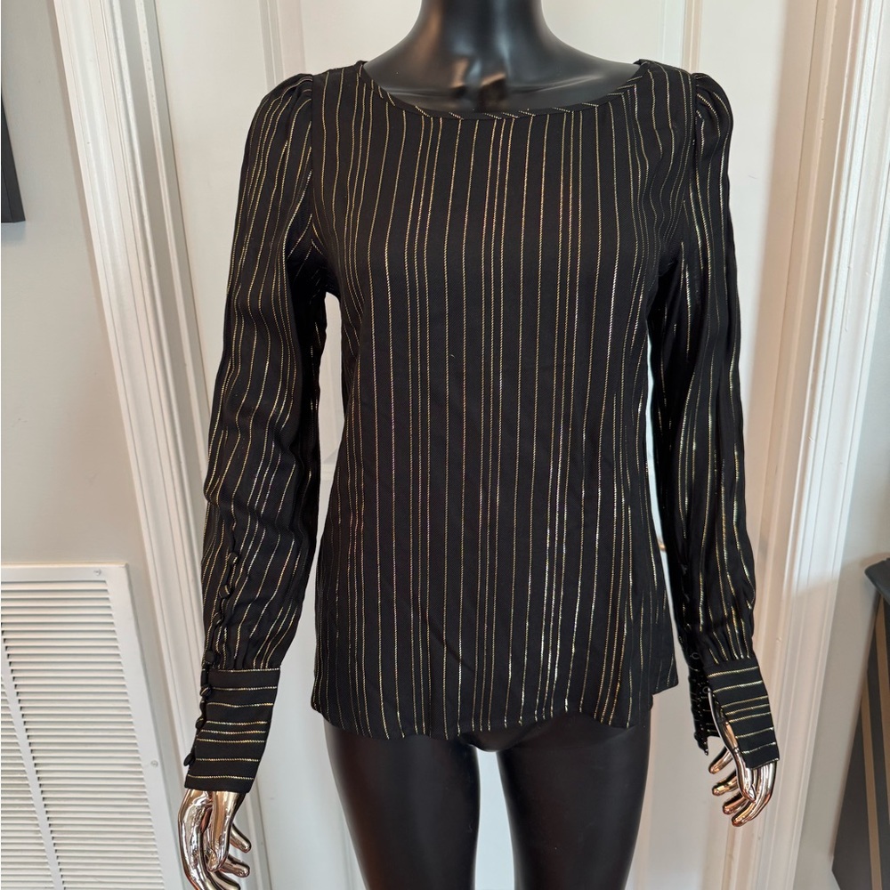 Express Black Blouse with Gold Stripes